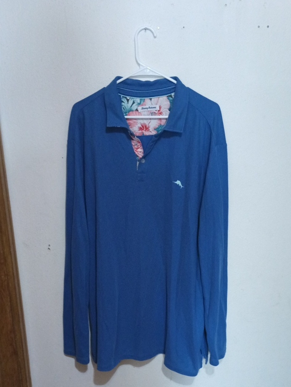 Tommy Bahama Long-Sleeve Blue Polo with Tropical Collar